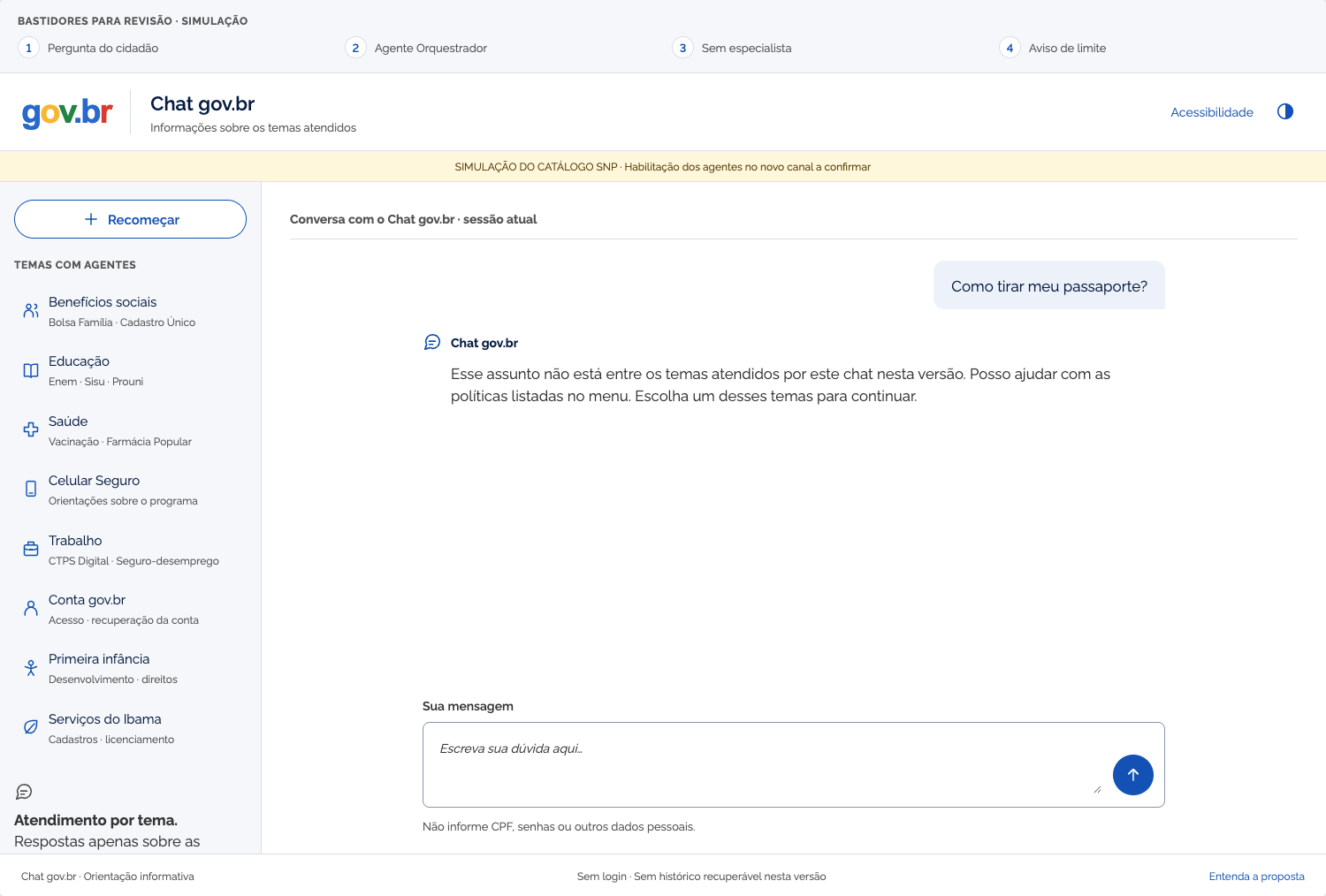 Mockup simulado: Quando o assunto não está coberto.